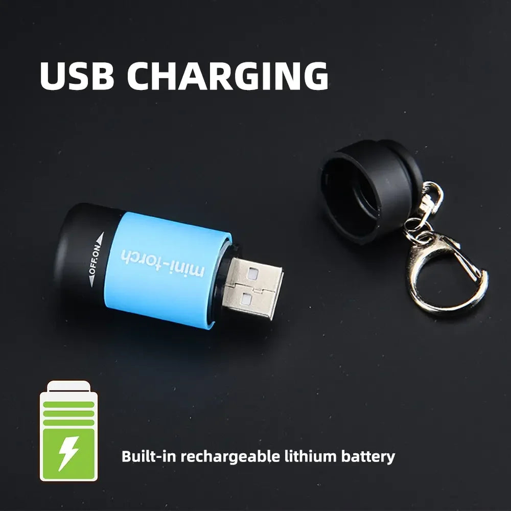 Mini Flashlight USB Rechargeable LED Multifunctional Strong light Pocket Keychain  Flashlight Waterproof Outdoor Hiking Camping