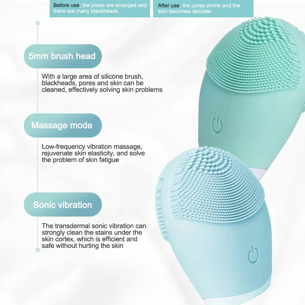 Electric Facial Cleansing Brush Face Skin Care Tools Waterproof Silicone Sonic Cleanser Facial