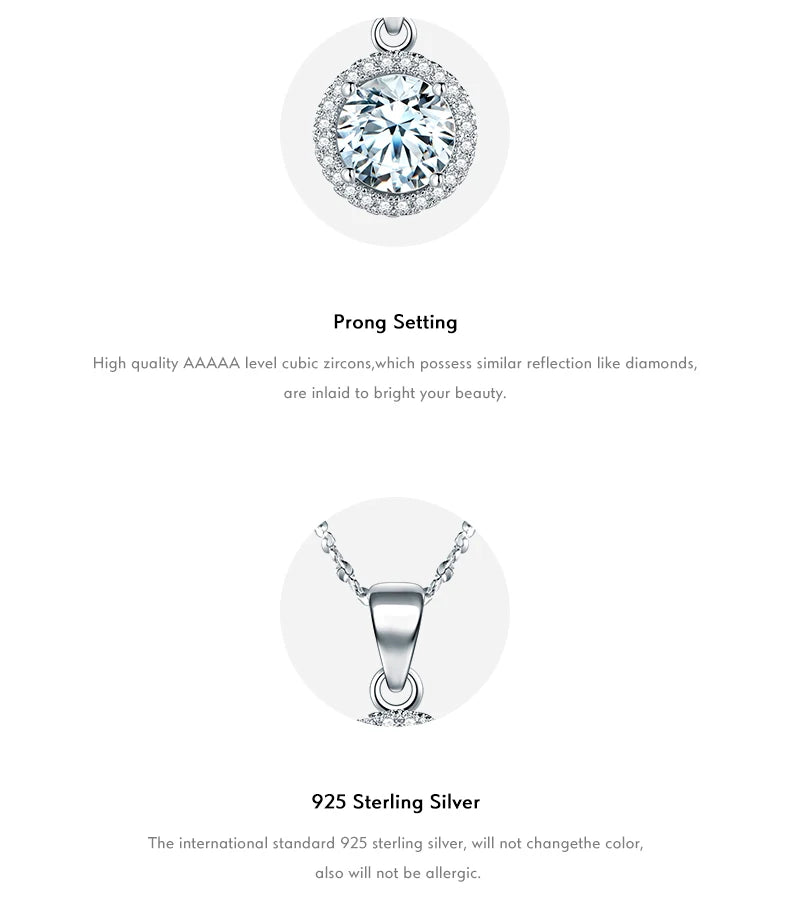 Genuine 925 Sterling Silver Luxury Chain Brand Necklace with 2.0Ct AAAAA Level Zircon Necklaces Gift Jewelry for women