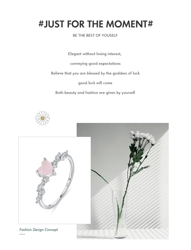 MODIAN 925 Sterling Silver Elegant Pink Crystal Heart Finger Rings For Women Birthday Romantic Gift Fine Jewelry Accessories