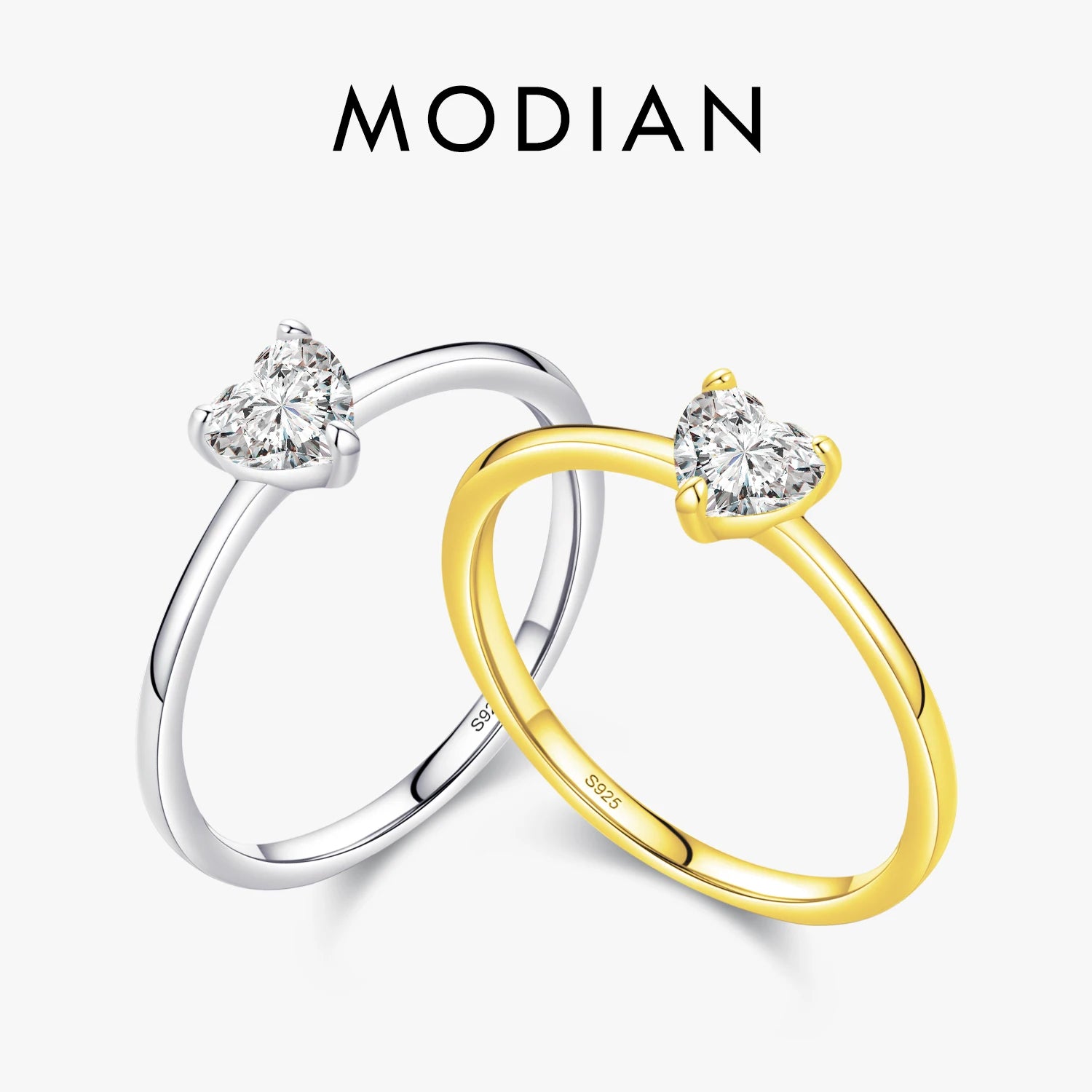 Modian Authentic 925 Sterling Silver Simple Love Heart AAAAA Zirconia Sparkling Finger Ring For Women Female Wedding Jewelry