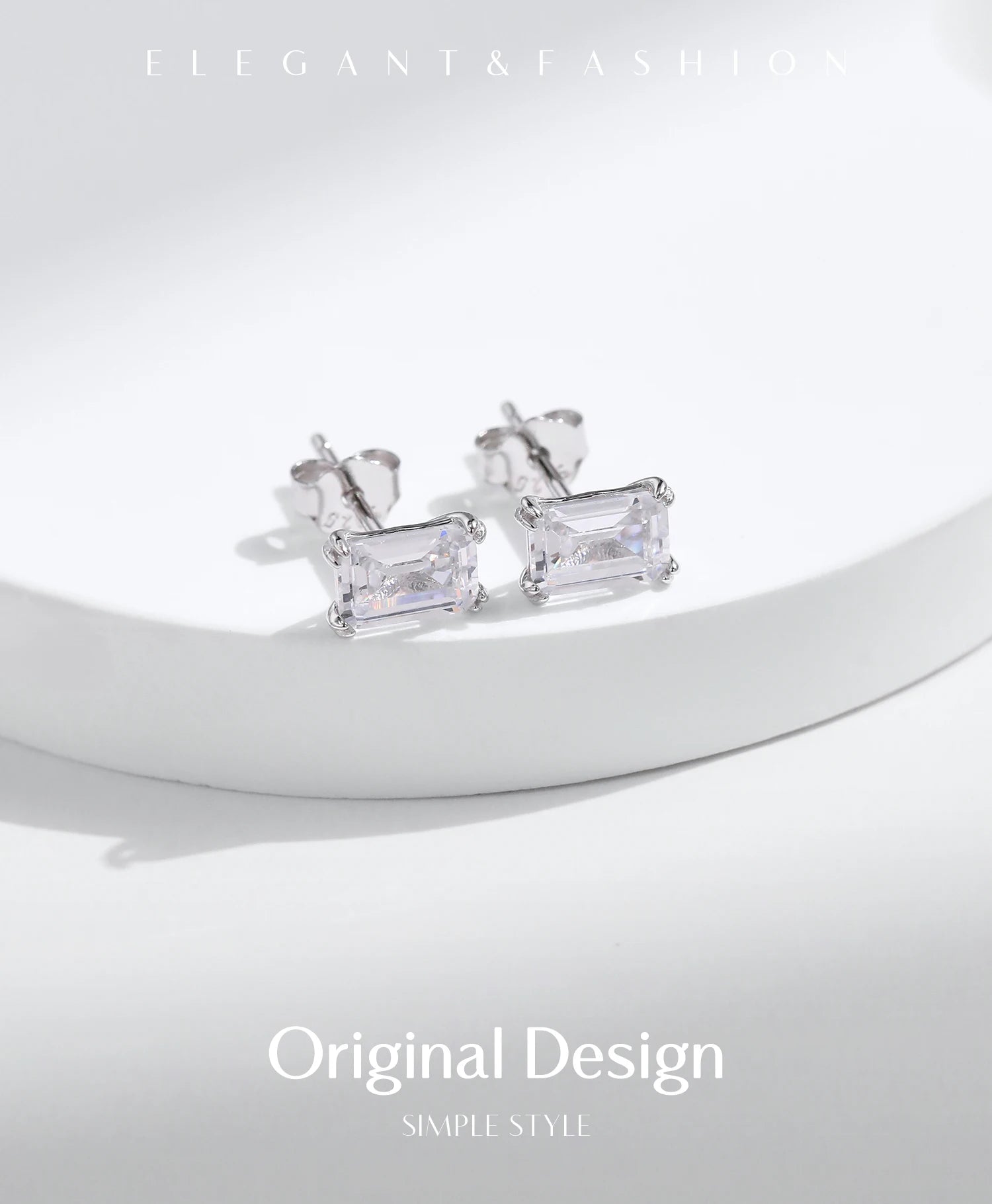 MODIAN 925 Sterling Silver Simple Emerald Cut CZ Stud Earrings Hypoallergenic Earrings For Women Wedding Engagement Fine Jewelry