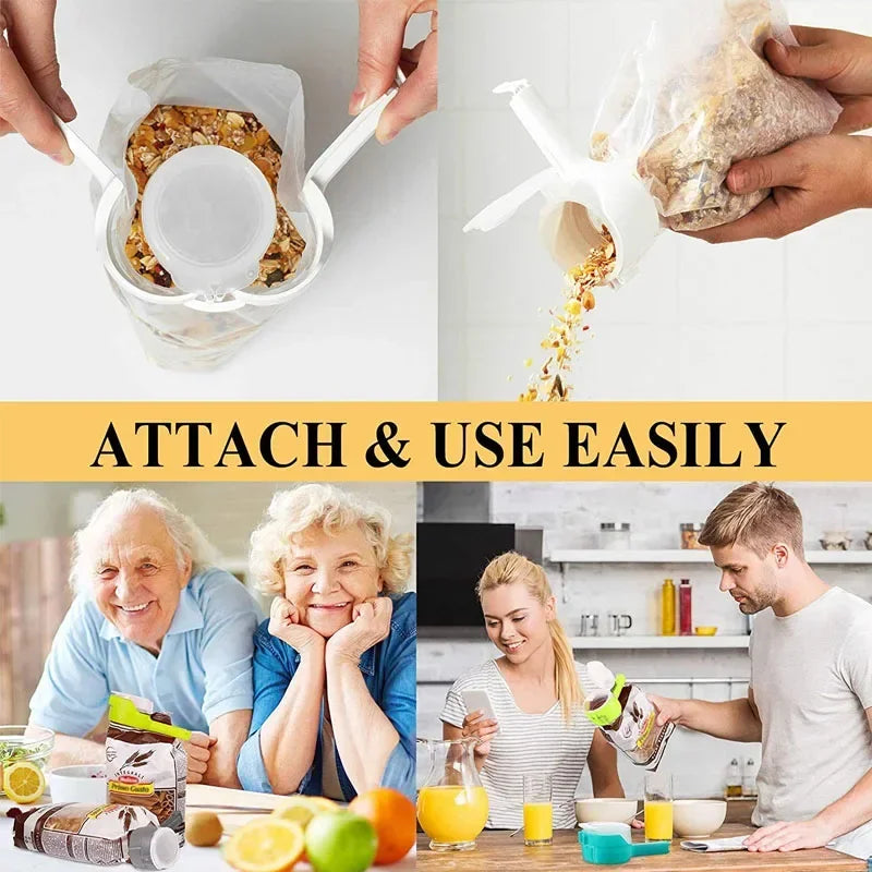 Split Mouth Closure Clip for Octopus Bean Food Bags with Pour Out Spout, Easily Split Oats Kitchen Tools  Bag Sealer  Storage