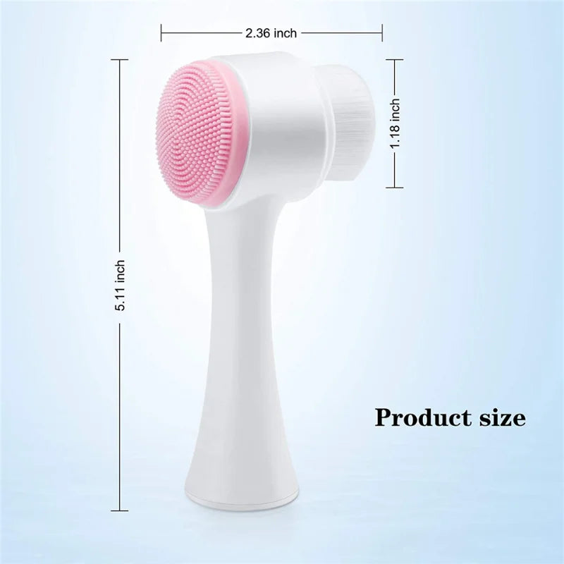 QIWU 3D Double Silicone Facial Cleansing Brush Manual Massage Facial Brush Soft Bristles Exfoliator Double Sided Face Wash Brush