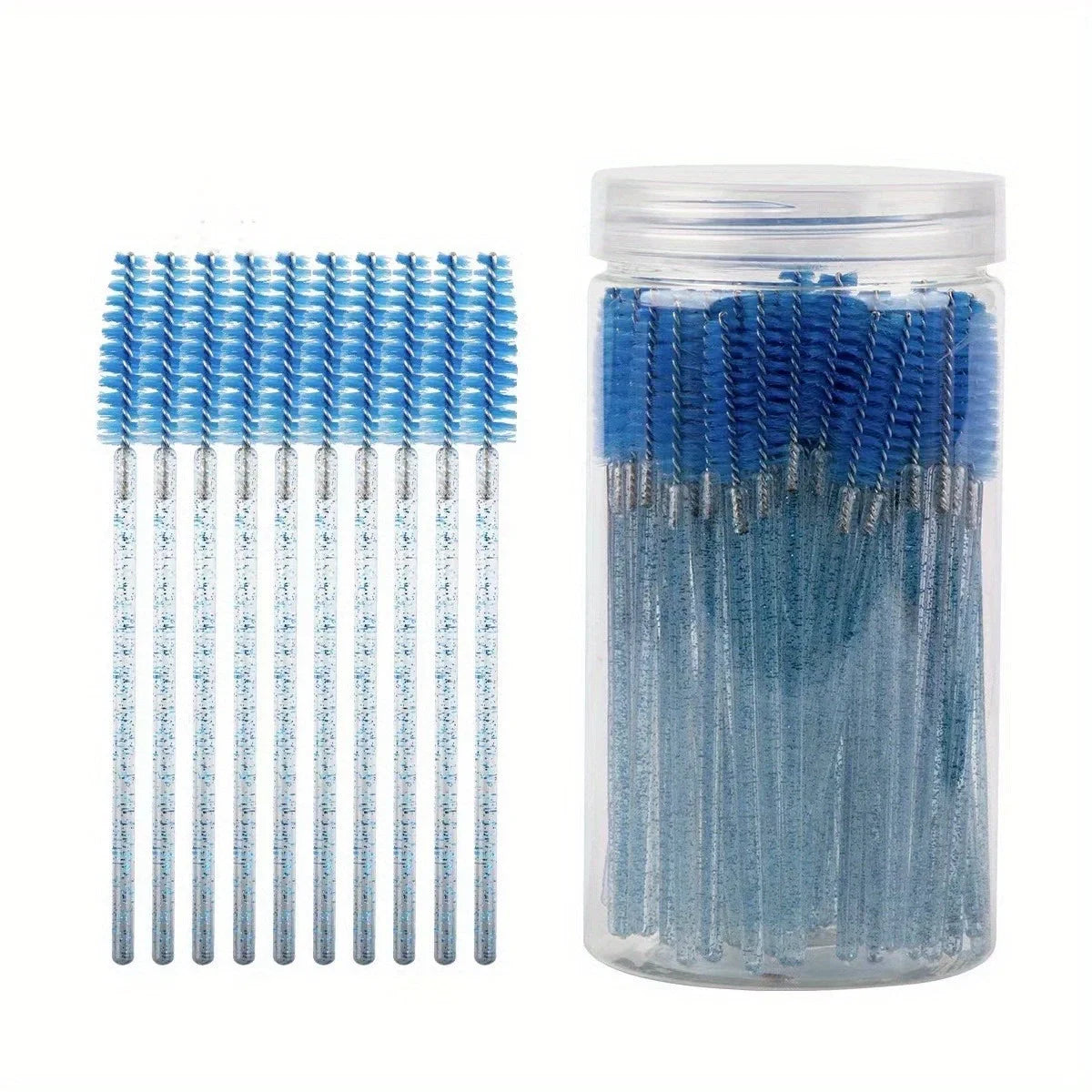 50Pcs Disposable Mascara Wands, Crystal Eyebrow Spoolies Brush for Eyelash Extensions Lash Brushes with Container Makeup Tools