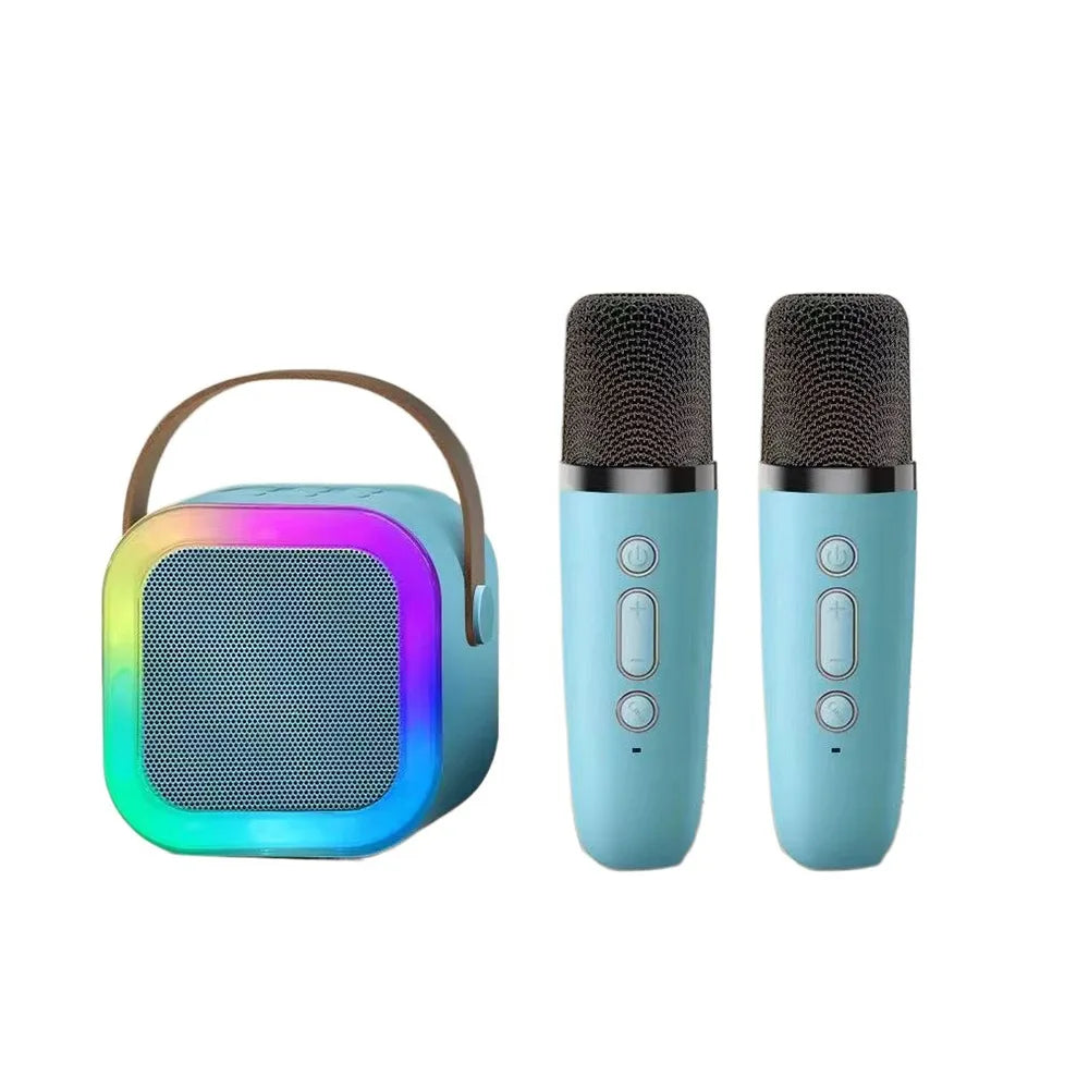 Bluetooth Audio Mini Karaoke Machine K12 with 1/2 Wireless Microphones Portable Bluetooth Speaker Fun Toys RGB Light