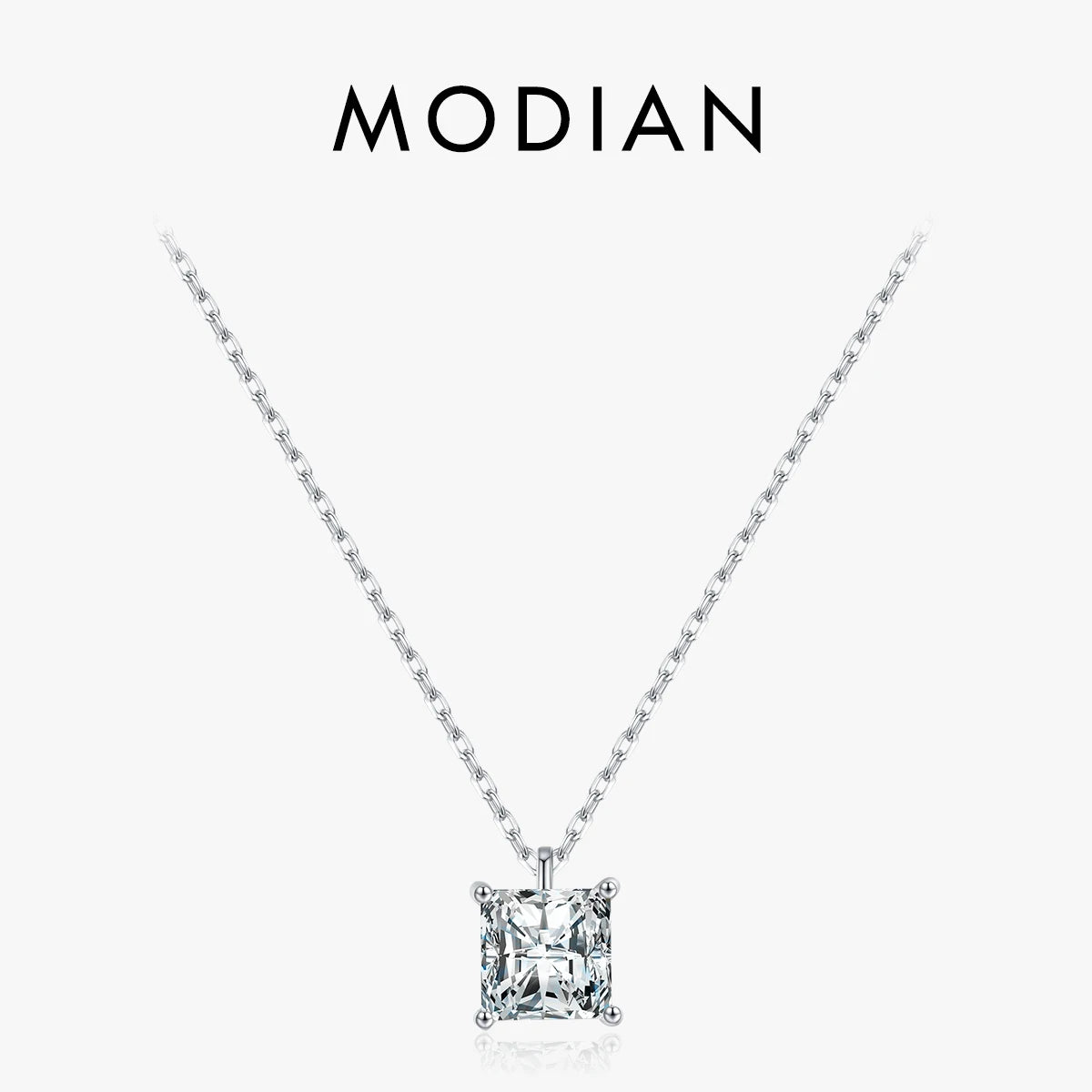 MODIAN 925 Sterling Silver Square Sparkling AAAAA CZ Pendant Necklace Platinum Plated Neck Chain for Wowen Weddng Fine Jewelry
