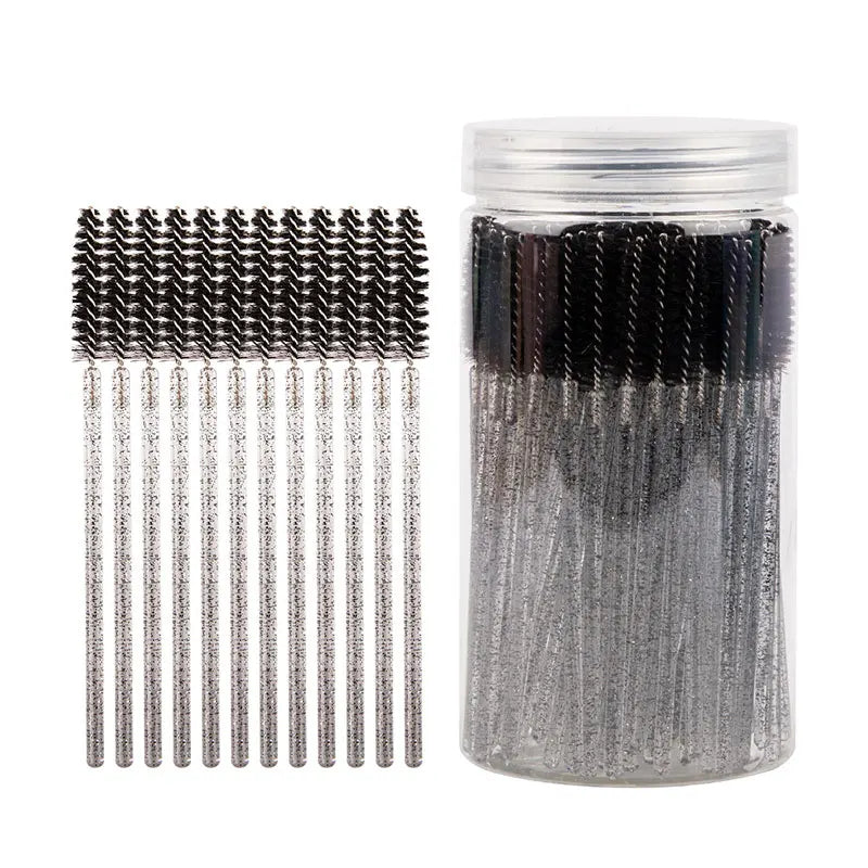 50Pcs Disposable Mascara Wands, Crystal Eyebrow Spoolies Brush for Eyelash Extensions Lash Brushes with Container Makeup Tools