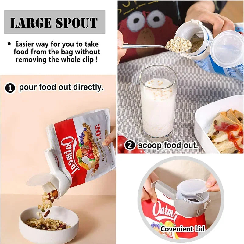 Split Mouth Closure Clip for Octopus Bean Food Bags with Pour Out Spout, Easily Split Oats Kitchen Tools  Bag Sealer  Storage