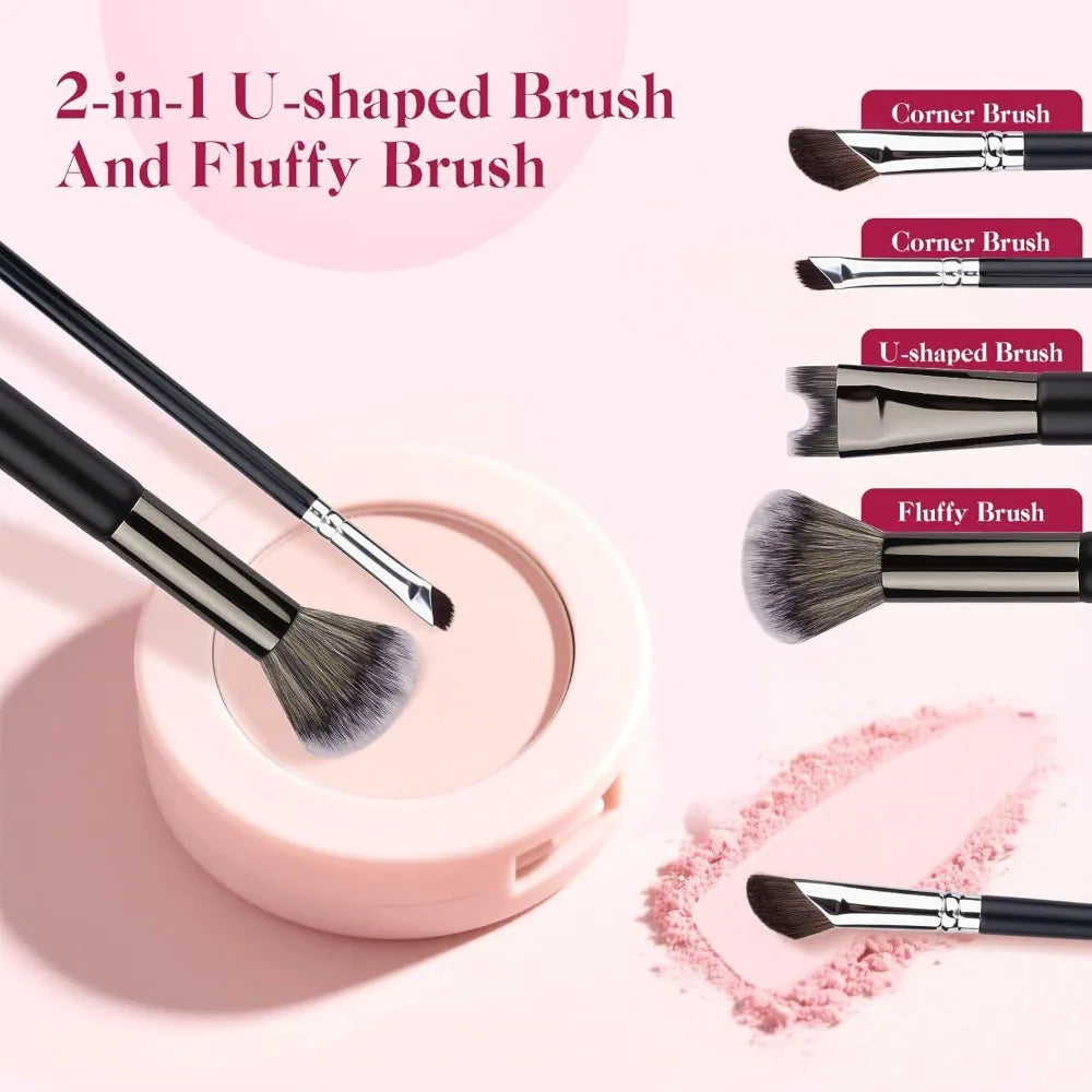 3pcs Makeup Brush Set 2 in 1 U-Shaped Cosmetic Brush Dual Ends Nose Contouring Mini Tilt Nose Shadow Brushes Cosmetics Tools
