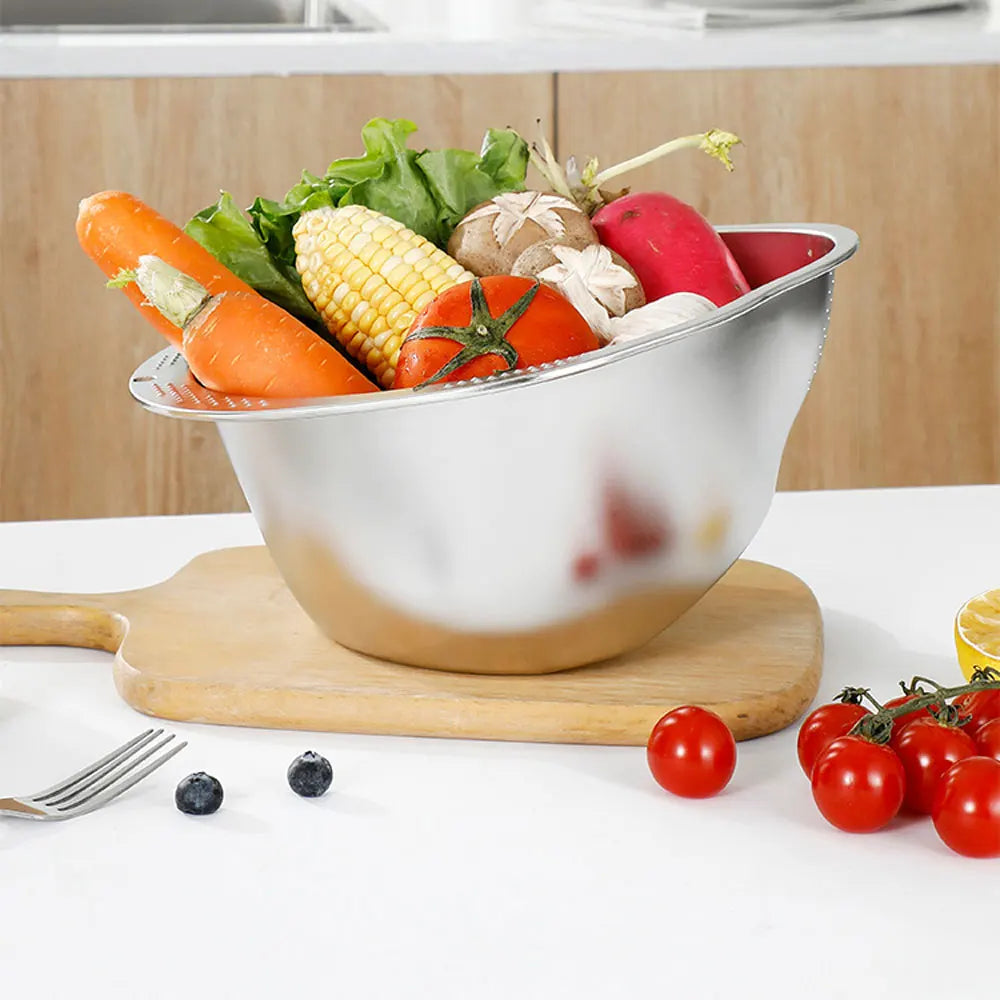Multifunctional Rice Rinser Bowl Drainer Scoop Water Filter Cup Stainless Steel for Washing Fruits Vegetables Draining
