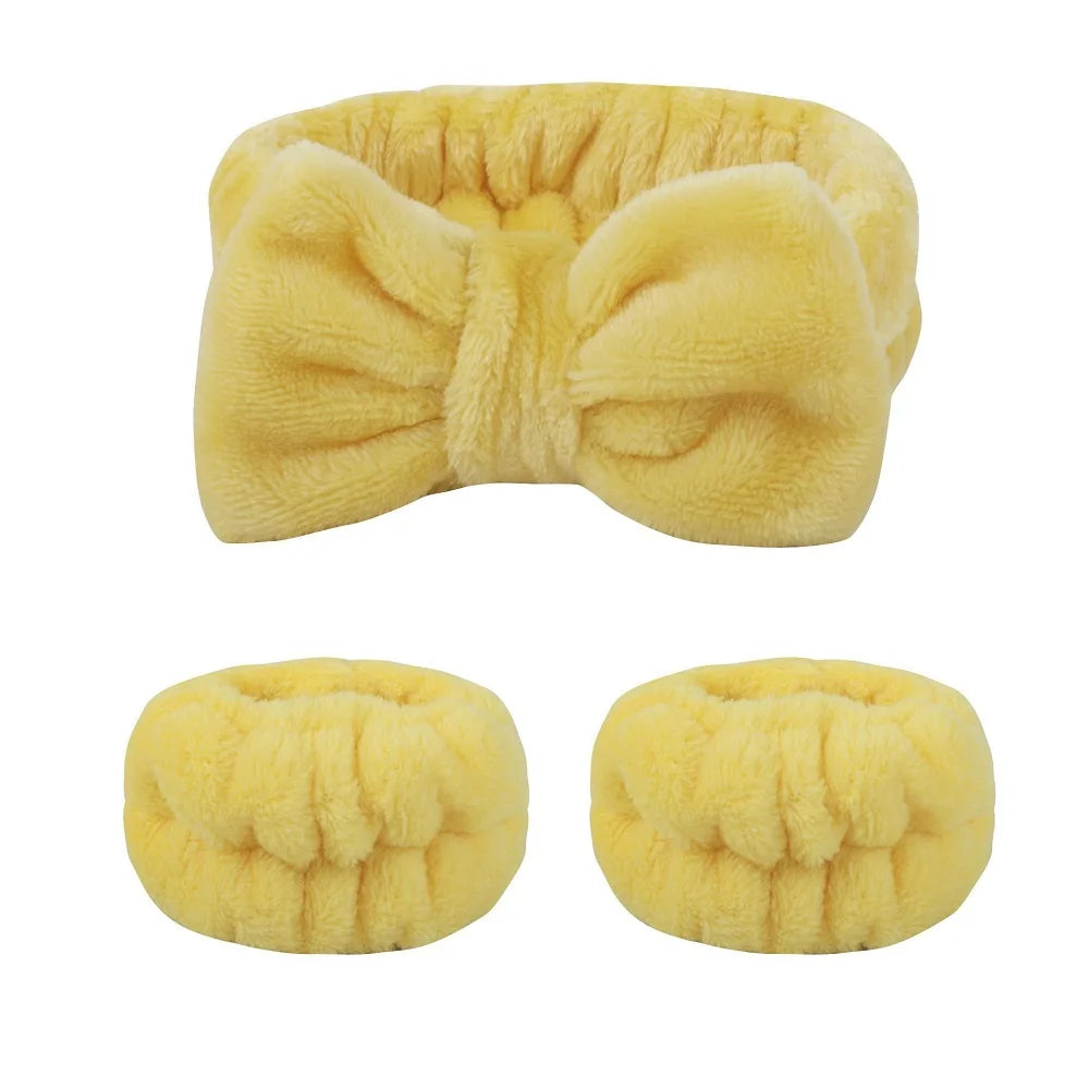 Flannel front bow elastic headband face wash and makeup headband waterproof wrist cover hair tie headband