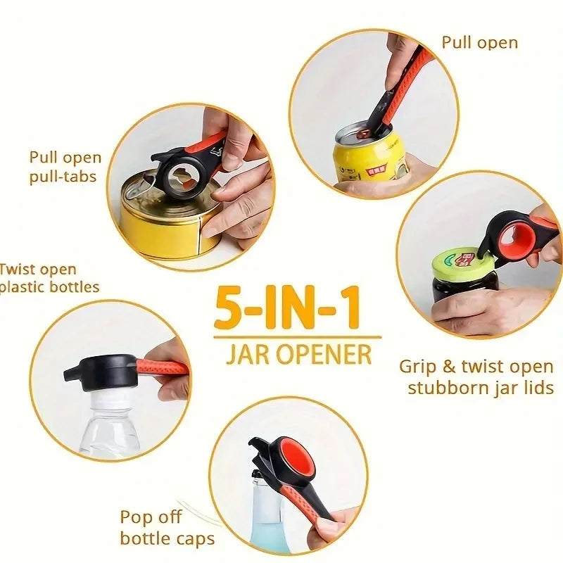 Multifunctional 5-in-1 Beer Bottle Can Opener Kitchen Anti-Slip Beer Cap Rotary Bottle Opener Kitchen Tool