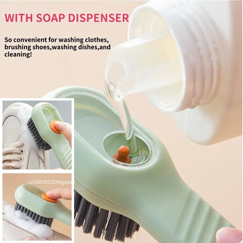 Multifunction Cleaning Shoe Brush Soft Automatic Liquid Shoe Brush Long Handle Clothes Soap Brush with Hook Clean Tool