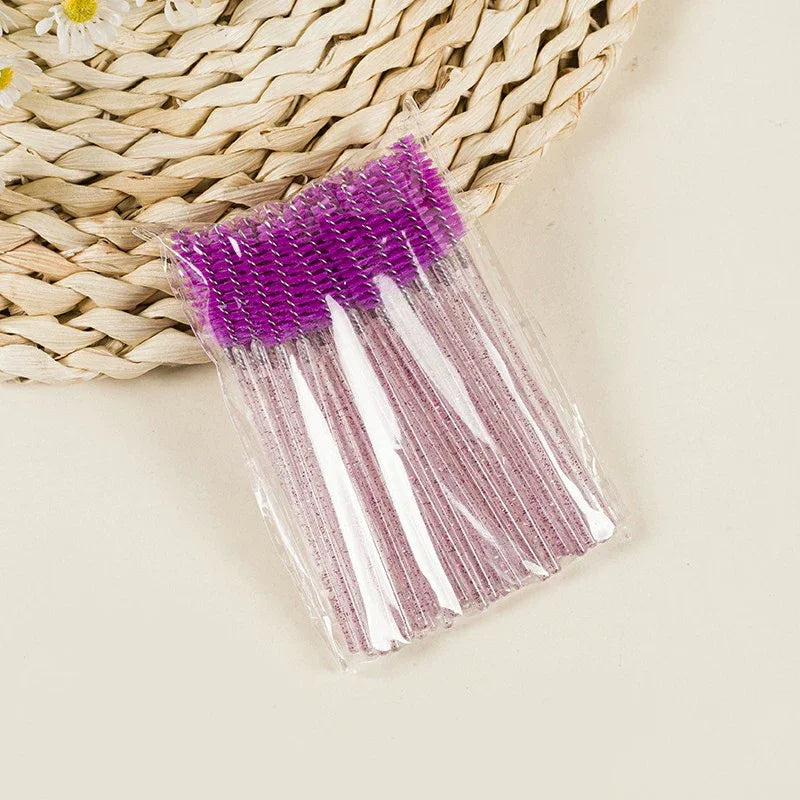 50Pcs Disposable Mascara Wands, Crystal Eyebrow Spoolies Brush for Eyelash Extensions Lash Brushes with Container Makeup Tools