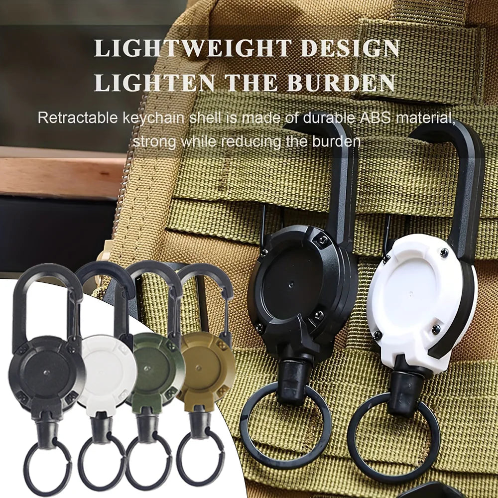 Retractable Heavy Duty Pull Reel Carabiner Key Chains Strong Steel Wire Rope Buckle Spring Key Ring Outdoor Sporty Keychain Tool