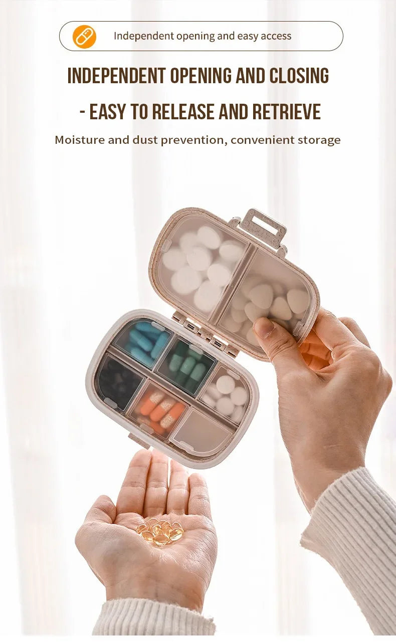 8 Grids  Pill Box With Seal Ring For Organizer Small Wheat Tablets Container Box For Tablets Straw Container For MedicinesTravel