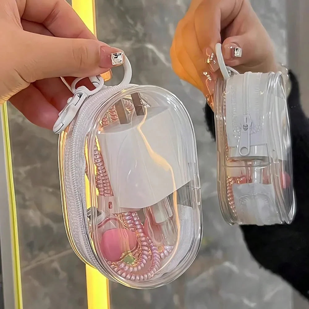 Portable Mini Transparent Storage Bag with Zipper Multifunctional Headphone and Charger Case Travel Accessories with Keychain