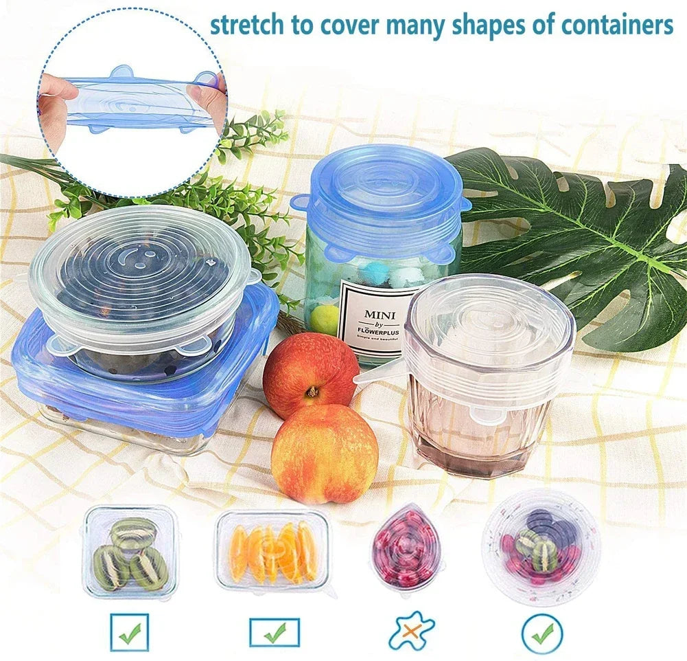 Adjustable Elastic Silicone Caps Refrigerator For Kitchen Accessories Cover Adaptive Kitchen Storage Organization Food Dishes