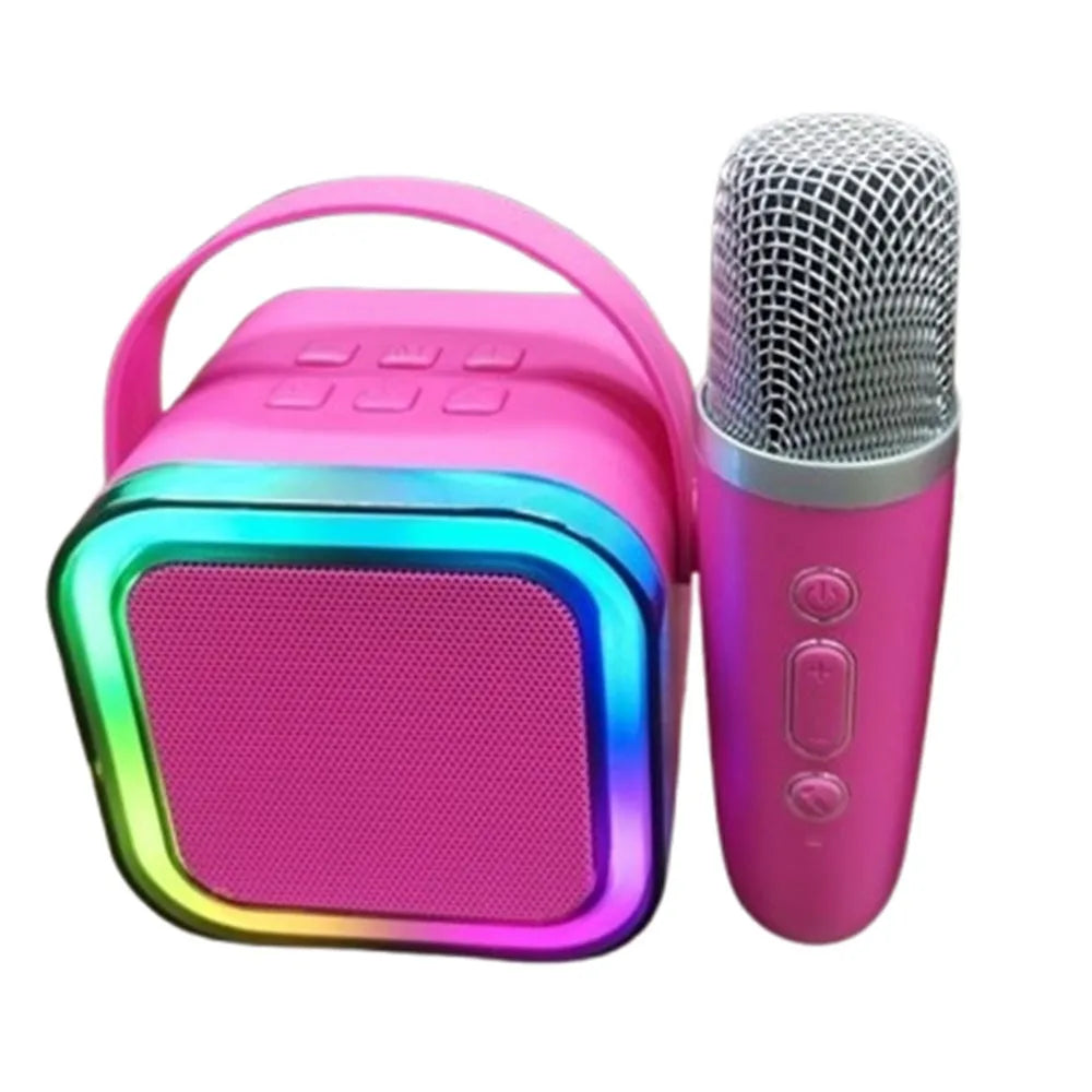 Bluetooth Audio Mini Karaoke Machine K12 with 1/2 Wireless Microphones Portable Bluetooth Speaker Fun Toys RGB Light