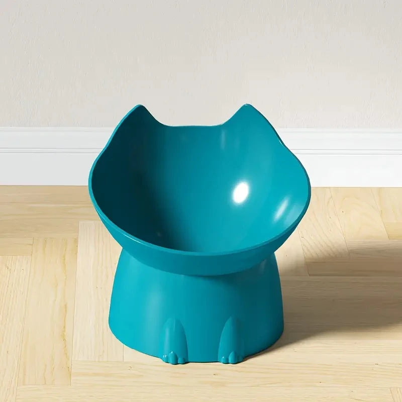 1pc Cat Neck Protection Food Ware Elevated Cat Bowl Anti-Tip Plastic Raised Pet Feeding Dish with Tilted Edge