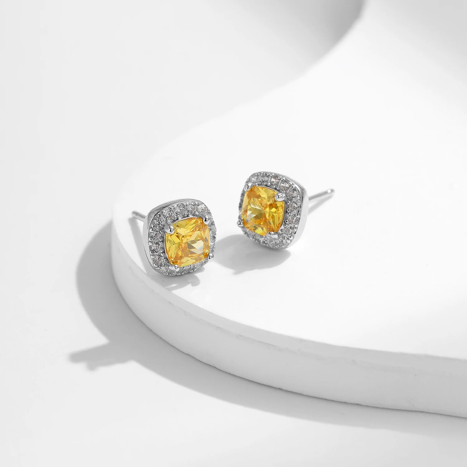 MODIAN Yellow Sparkling Cubic Zirconia Platinum Plated Stud Earrings 925 Sterling Silver Earrings For Women Wedding Jewelry