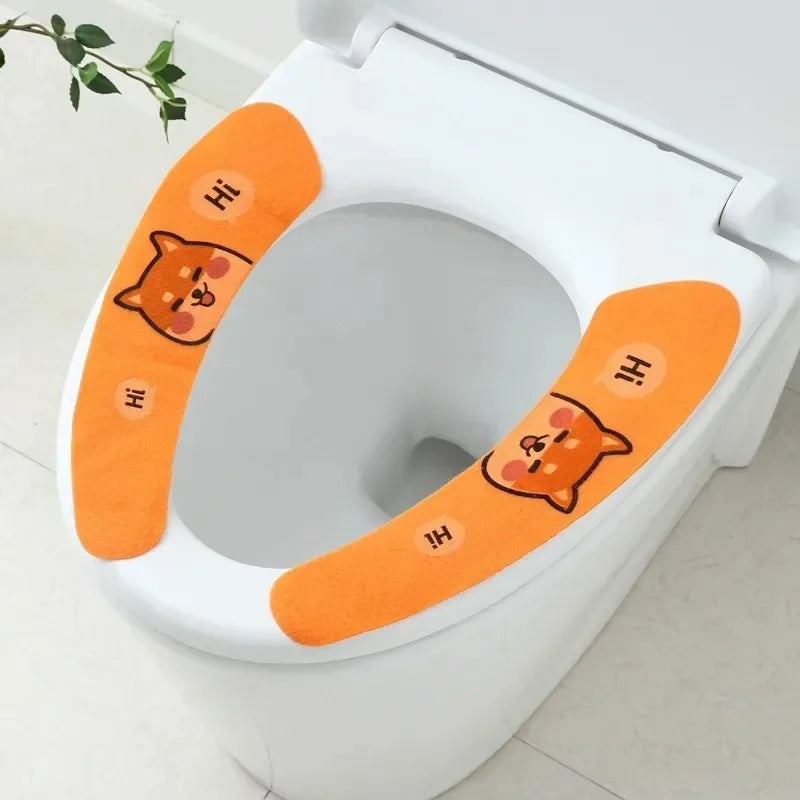 1 Pair Paste Toilet Seat Cover Cartoon Waterproof Reusable Soft Bathroom Toilet Seat Pad Cute Thick Sticky Closes Tool Seat Mat