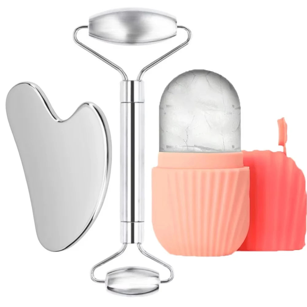 Ice Face Roller & Stainless Steel Gua Sha Tool Set, Facial Massager Ice Roller Skin Care Tool Beauty Set Beauty Skin Care Tools