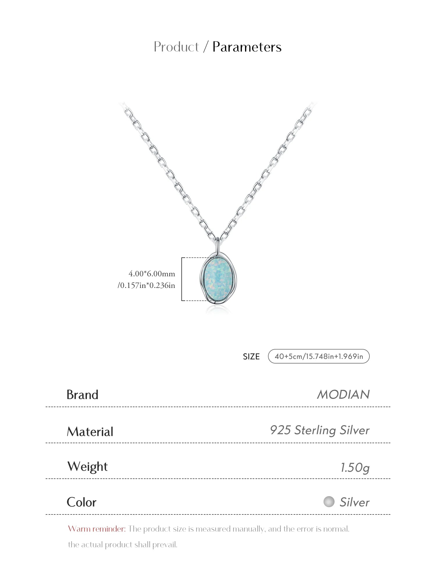 MODIAN Link Chain Necklace 925 Sterling Silver Vintage Irregular Wave Metal Opal Pendant Necklace For Women Fine Jewelry