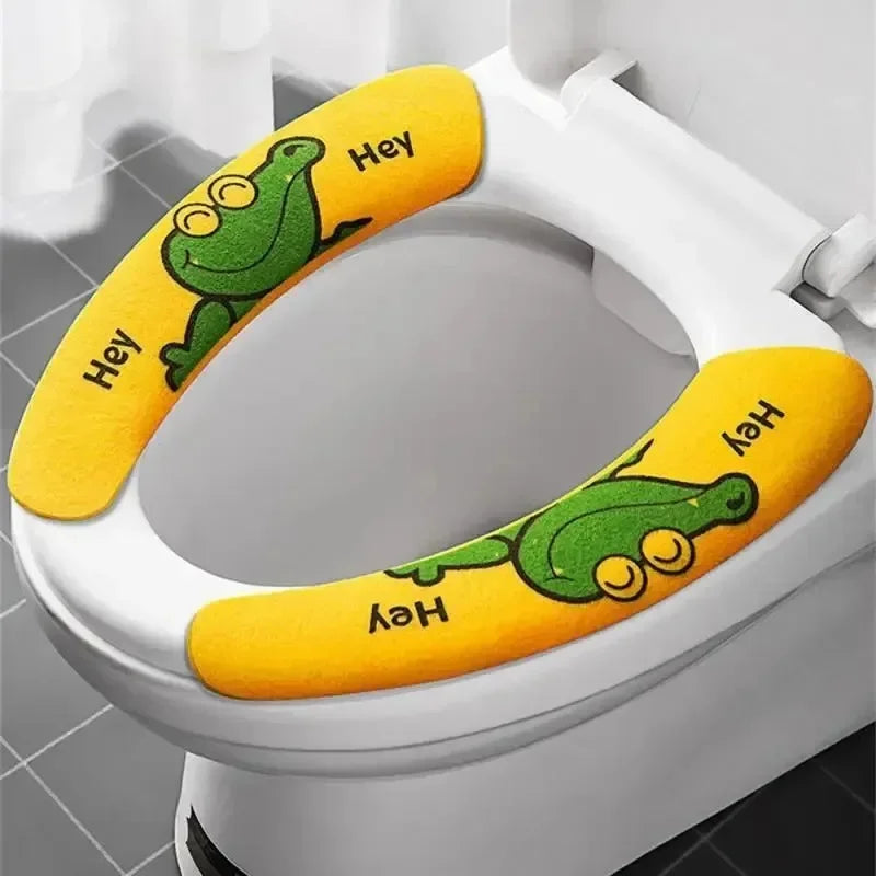 1 Pair Paste Toilet Seat Cover Cartoon Waterproof Reusable Soft Bathroom Toilet Seat Pad Cute Thick Sticky Closes Tool Seat Mat
