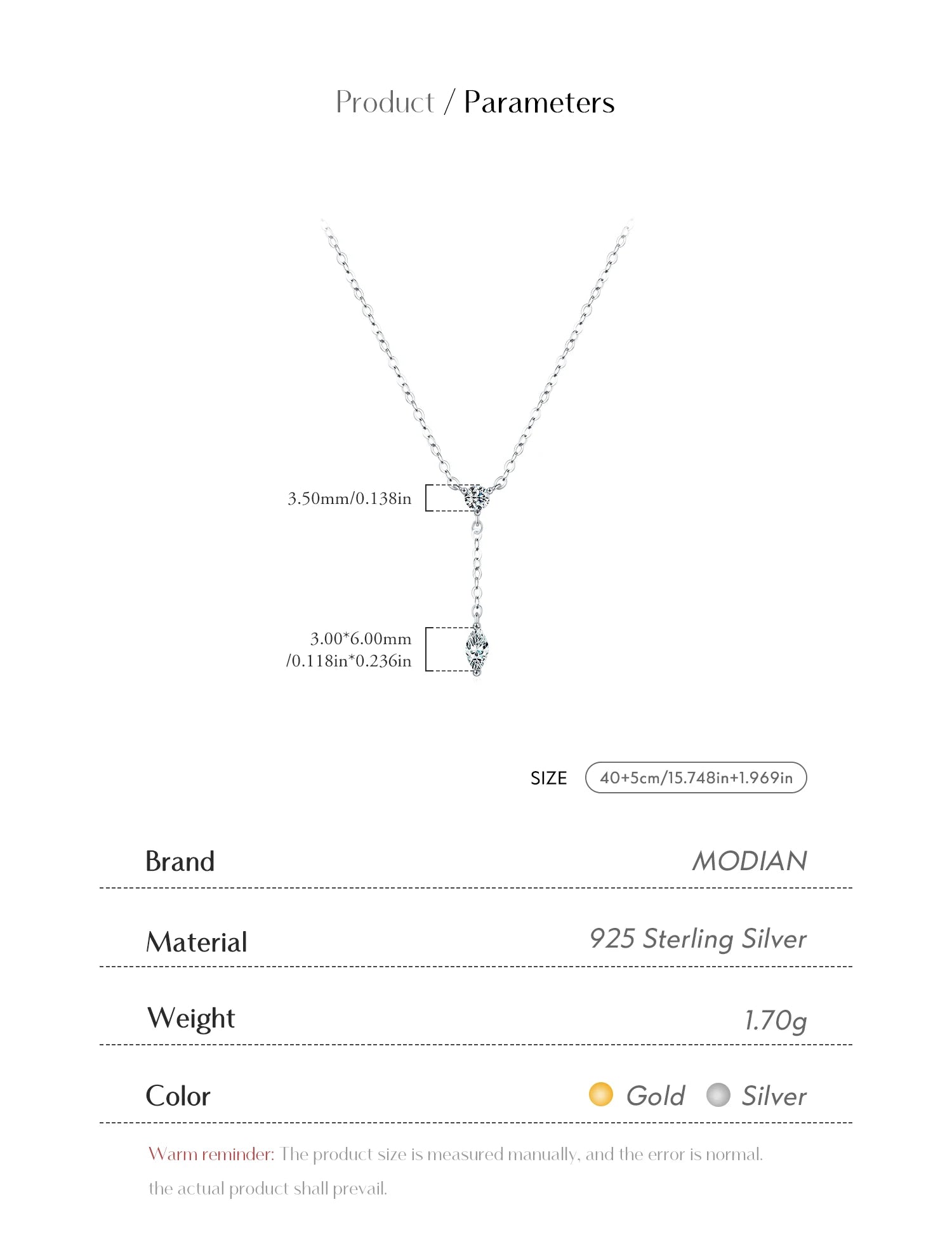 MODIAN 925 Sterling Silver Dainty Y Shape Round & Rhombic Fashion Pendant Necklace For Women Chain Necklace Trendy Jewelry Gift