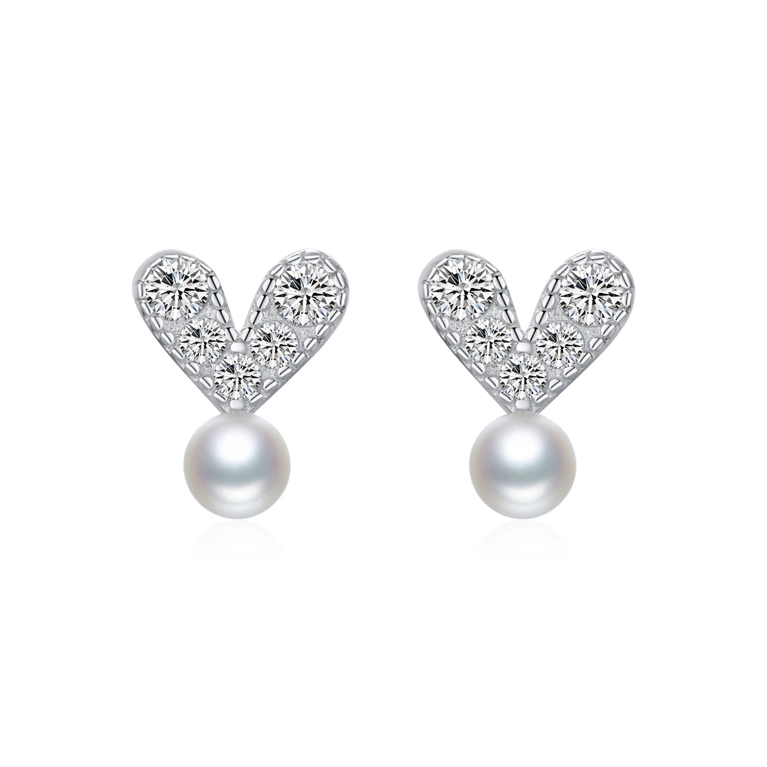 MODIAN 925 Sterling Silver Elegant Synthetic Pearl Earrings Dazzling Heart Clear CZ Stud Earrings For Women Fine Jewelry