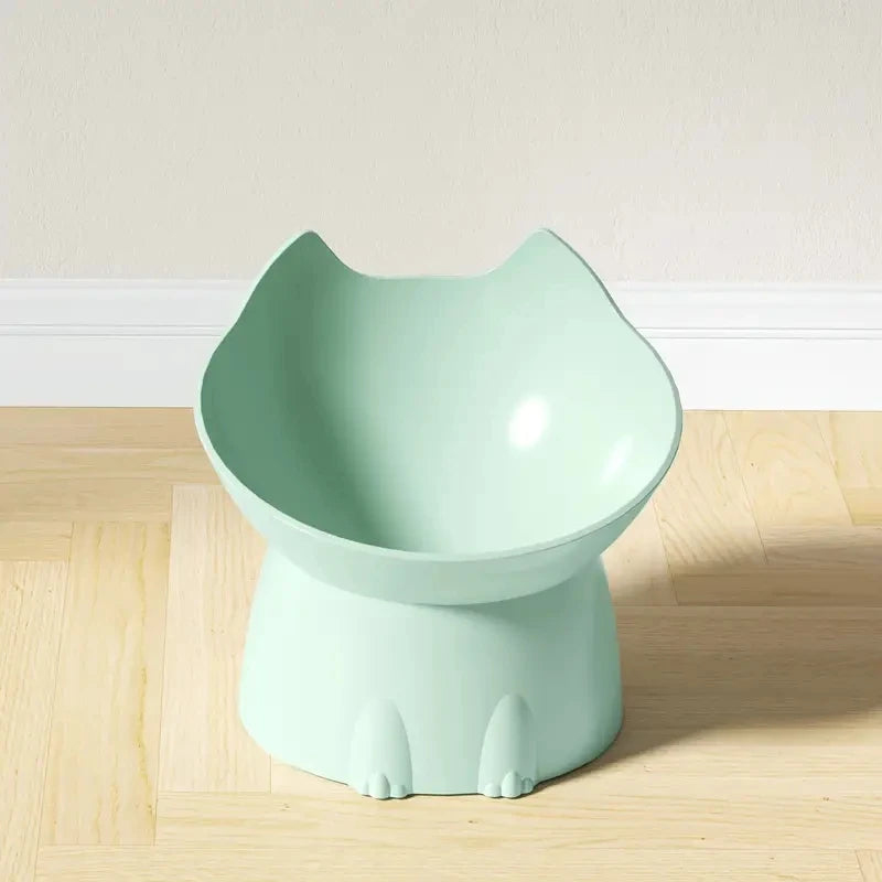 1pc Cat Neck Protection Food Ware Elevated Cat Bowl Anti-Tip Plastic Raised Pet Feeding Dish with Tilted Edge