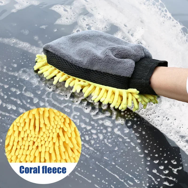 3-1Pcs Car Wash Gloves Microfiber Chenille Gloves Waterproof Car Cleaning Mitt Wax Detailing Brush Auto Care Double-faced Glove