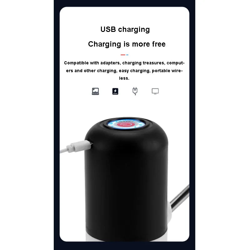 Black/White Automatic Water Bucket Pump USB Charging  Portable Electric Water bottle Pump One Button Switch Of Water Dispenser