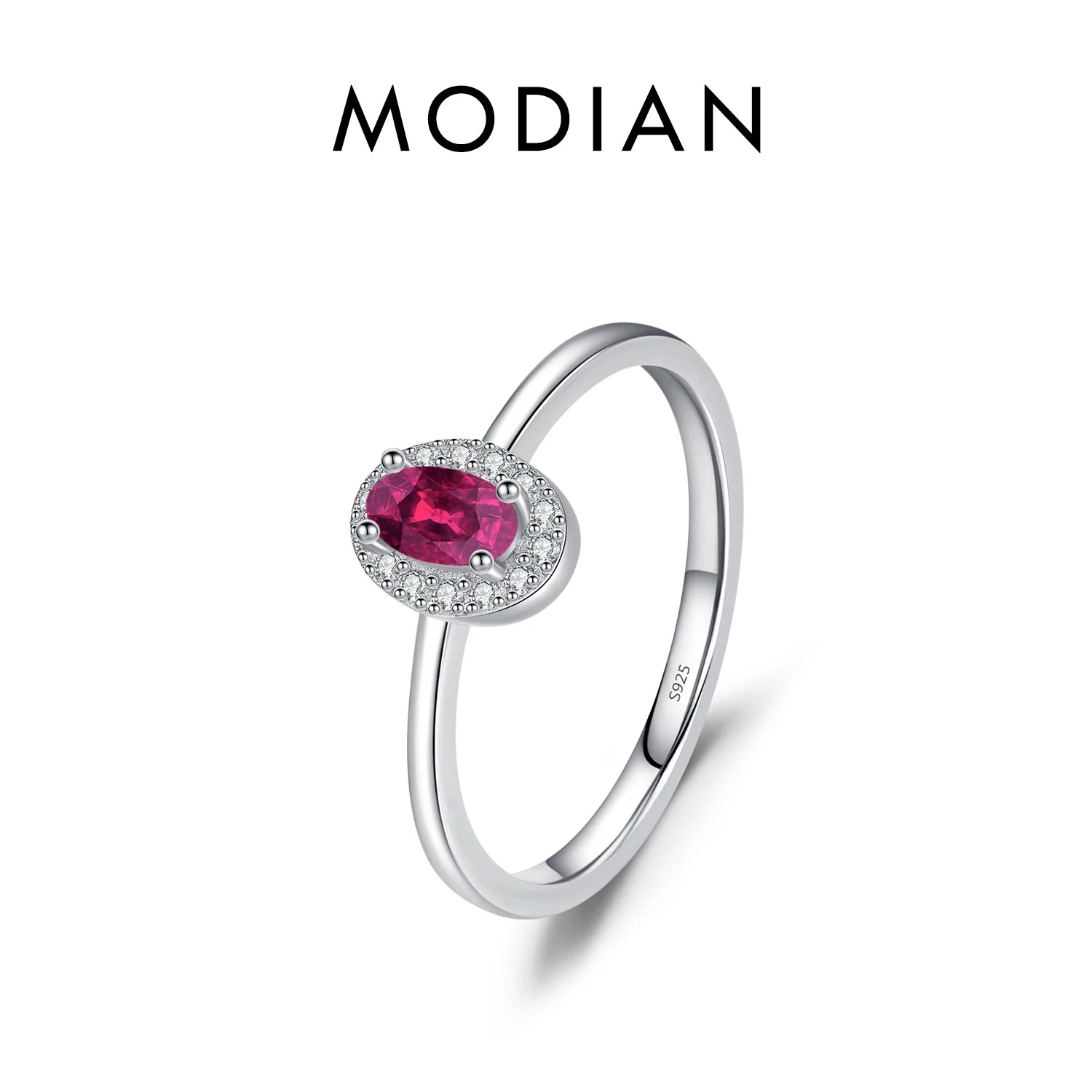 MODIAN Real 925 Sterling Silver Classic Elegant Oval Rainbow Colorful Zirconia Ring For Women Wedding Engagement Fine Jewelry
