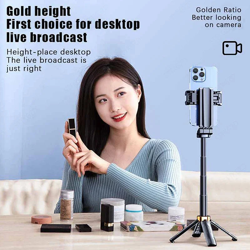 360 Degree Rotation Selfie Stick Scalable Portable Mobile Phone Camera Stand Bluetooth Height Adjustable Flat-standing Quadripod