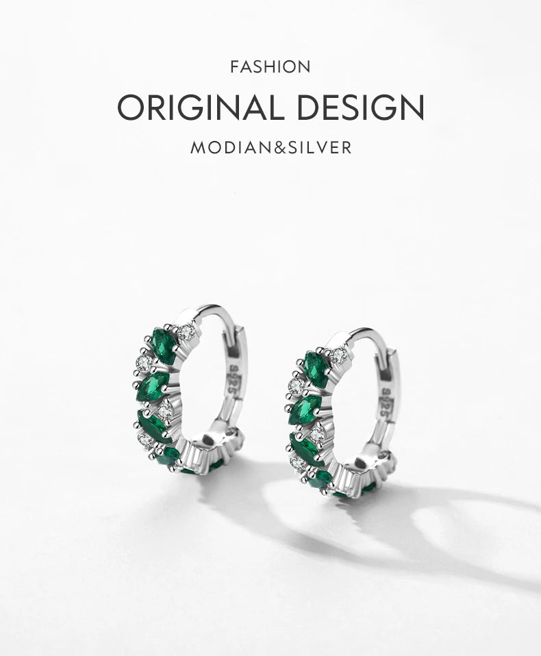 Modian 925 Sterling Silver Green And Clear Rhombus Zirconia Hoop Earrings For Women Party Simple Ear Buckles Fine Jewelry Gift