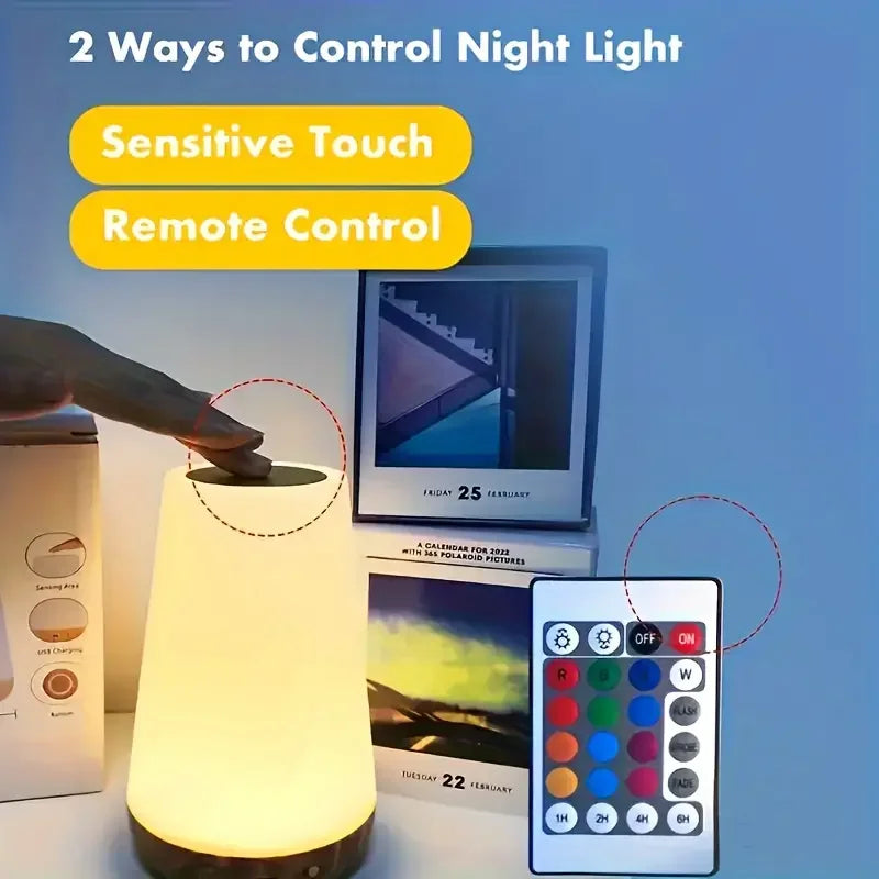 13 Color LED Changing Night Light RGB Remote Control Touch Dimmable Lamp Portable Table Bedside Lamp USB Rechargeable Night Lamp