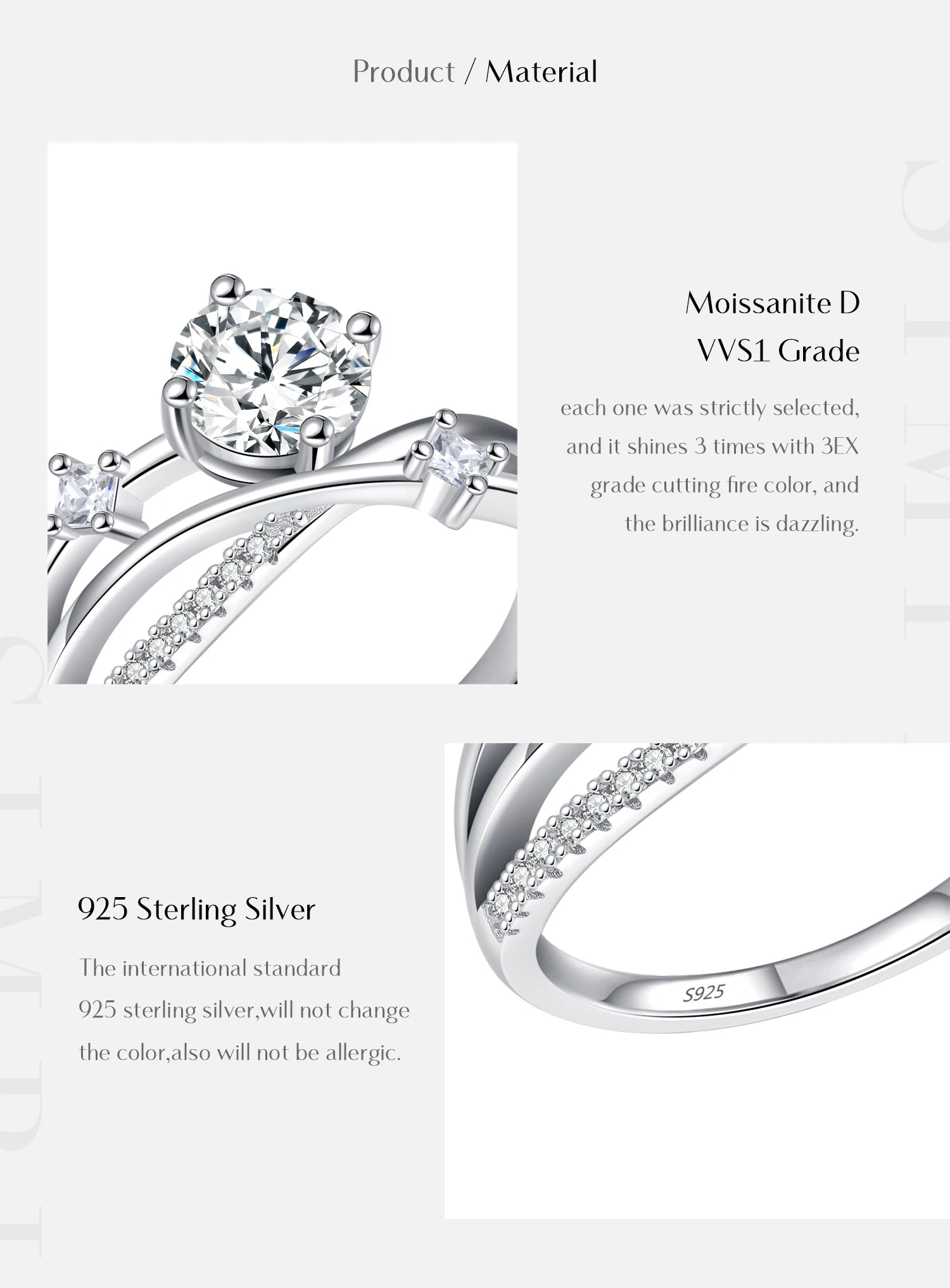 MODIAN 1CT VVS1 Clarity Moissanite Dazzling Ring 925 Sterling Silver e Multi-layer Lines Rings For Women Wedding Jewelry Gifts