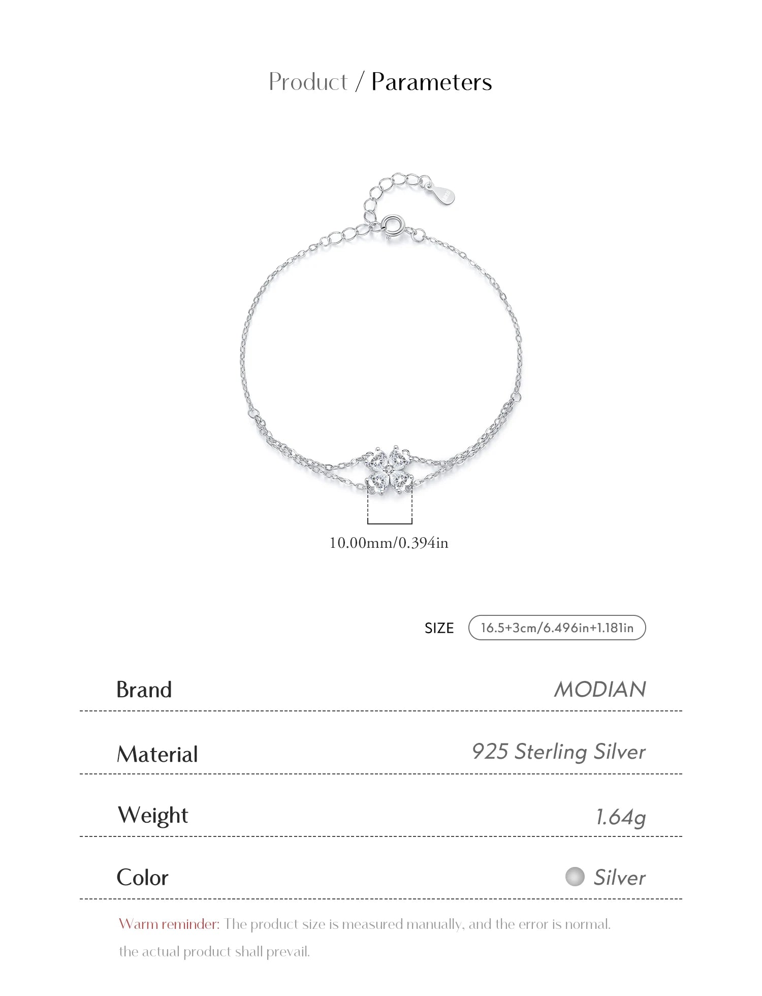 MODIAN 925 Sterling Silver Double Layer Flowers Hearts CZ Romantic Bracelet Luxury Adjustable Chain Link for Women Jewelry