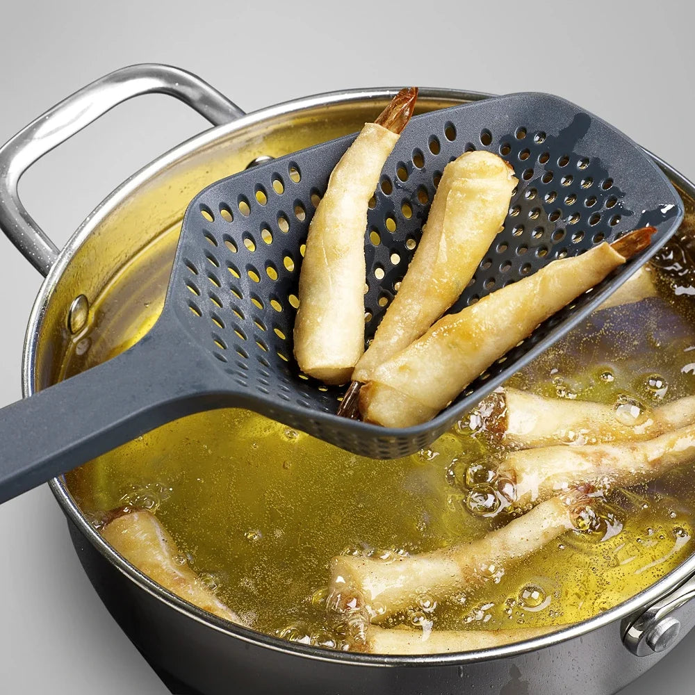 Plastic Strainer Spoon with Handle, Durable Plastic Slotted Spoon Pasta Scoop and Pasta Strainer for Cooking