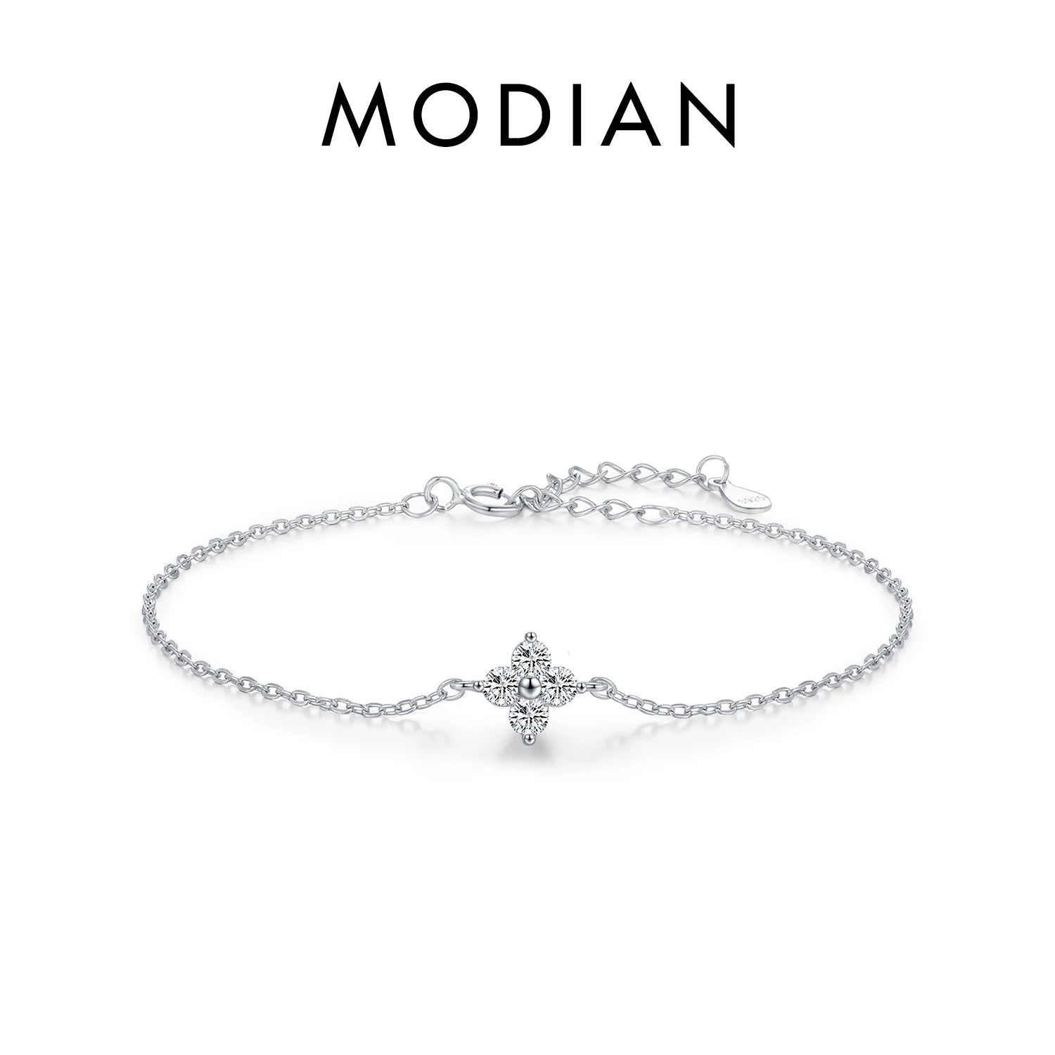 MODIAN 925 Sterling Silver Stackable Four Leaf Clover CZ Bracelet For White Gold Plated Link Chain Women Party Fine Jewelry