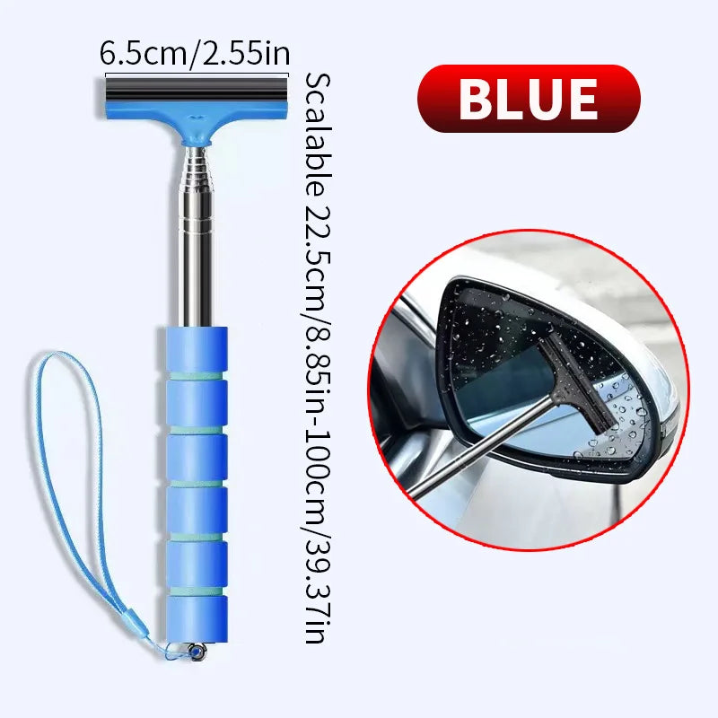 Car Rearview Mirror Wiper Telescopic Handle Car Rearview Mirror Wiper Durable Stainless Auto Glass Cleaning Tools Cleaning Brush