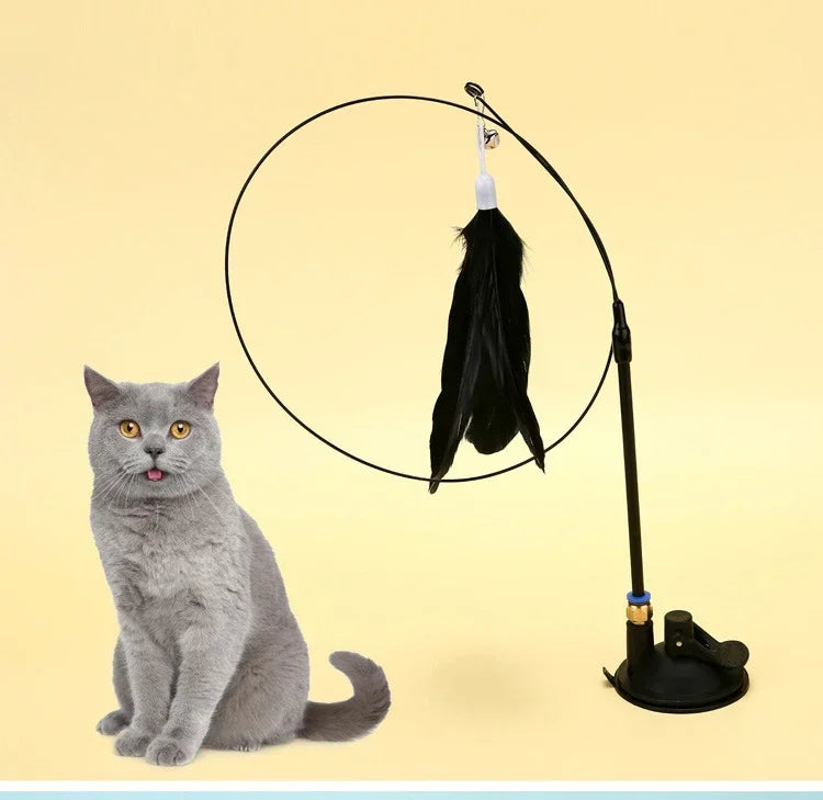 Feather Interactive Cat Toy Powerful Suction Cup Handfree Cat teasing Stick Kitten Playing Toy Wand  Products For Cats
