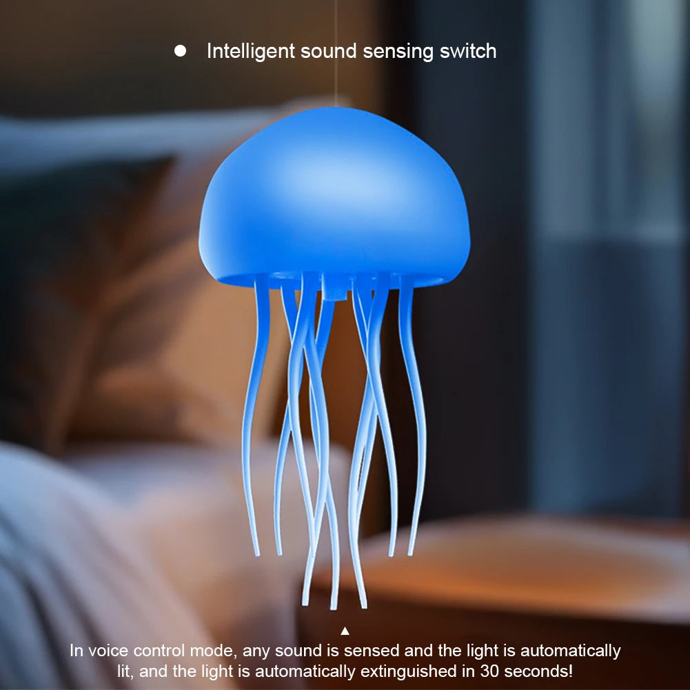 Gradient Voice Control Jellyfish Night Light RGB Cute Jellyfish Bedside Lamp Type-C Charging LED Night Lamp