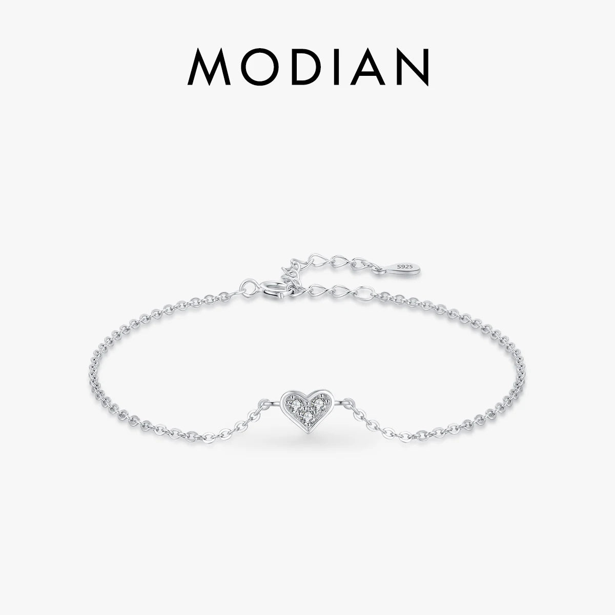 Modian Real 925 sterling silver Heart CZ Bracelet Fashion Crystal Wedding Lady Classic  Romantic Jewelry