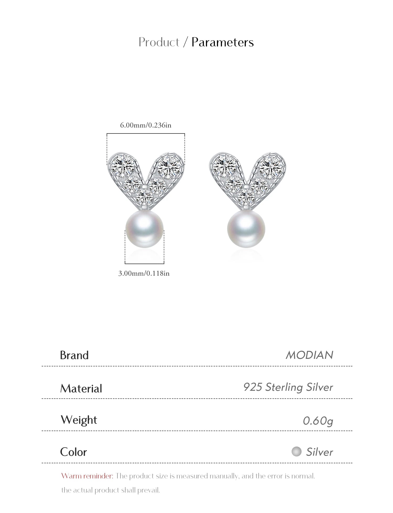 MODIAN 925 Sterling Silver Elegant Synthetic Pearl Earrings Dazzling Heart Clear CZ Stud Earrings For Women Fine Jewelry