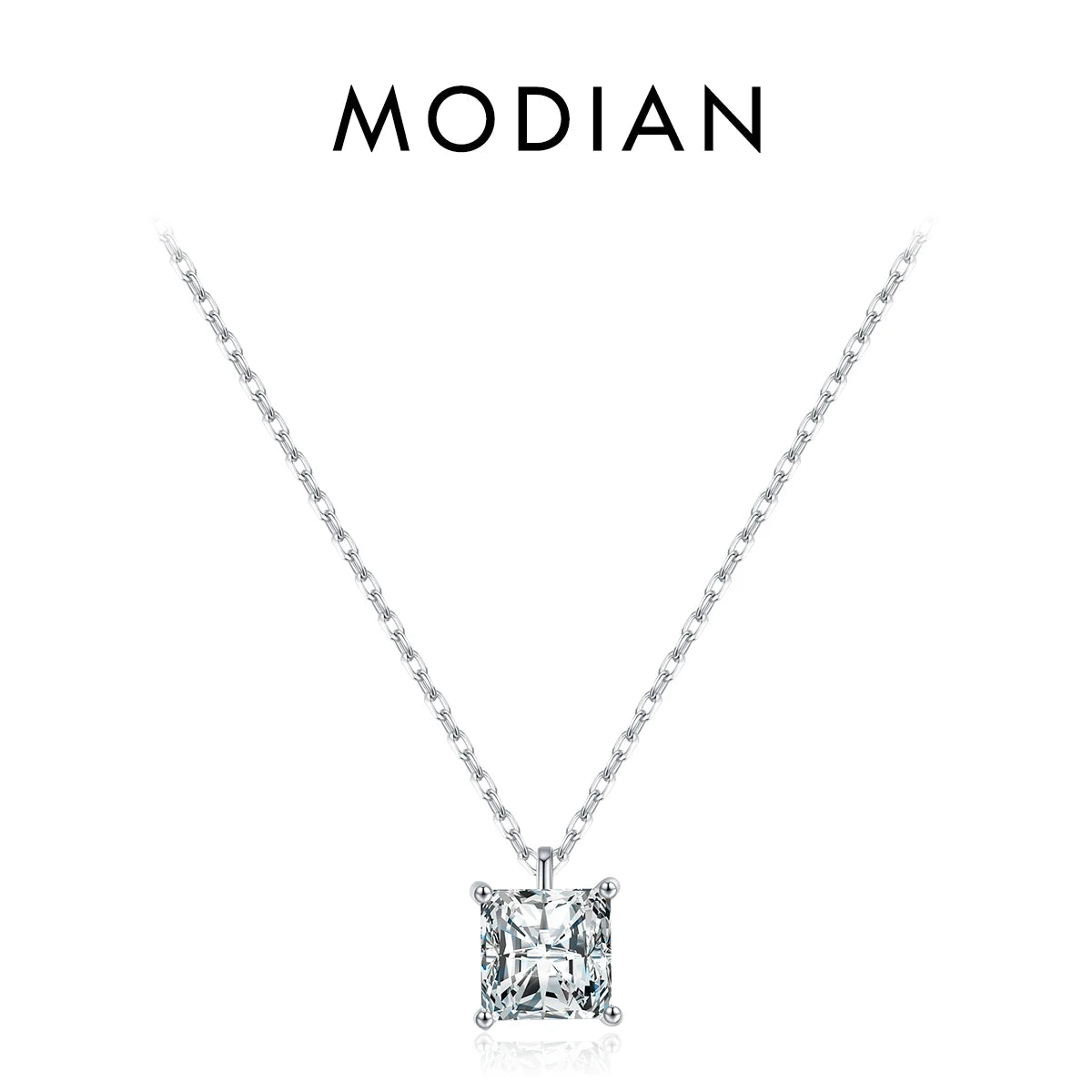 MODIAN 925 Sterling Silver Square Sparkling AAAAA CZ Pendant Necklace Platinum Plated Neck Chain for Wowen Weddng Fine Jewelry