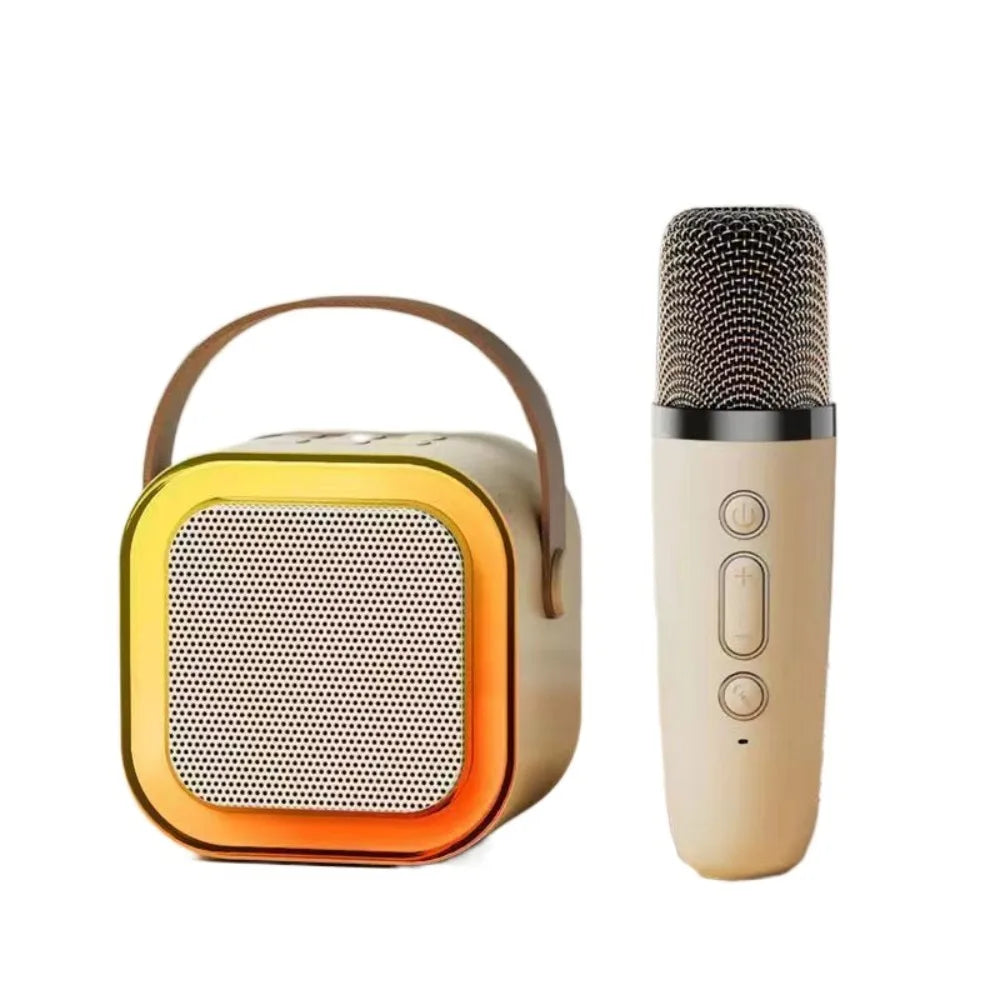 Bluetooth Audio Mini Karaoke Machine K12 with 1/2 Wireless Microphones Portable Bluetooth Speaker Fun Toys RGB Light